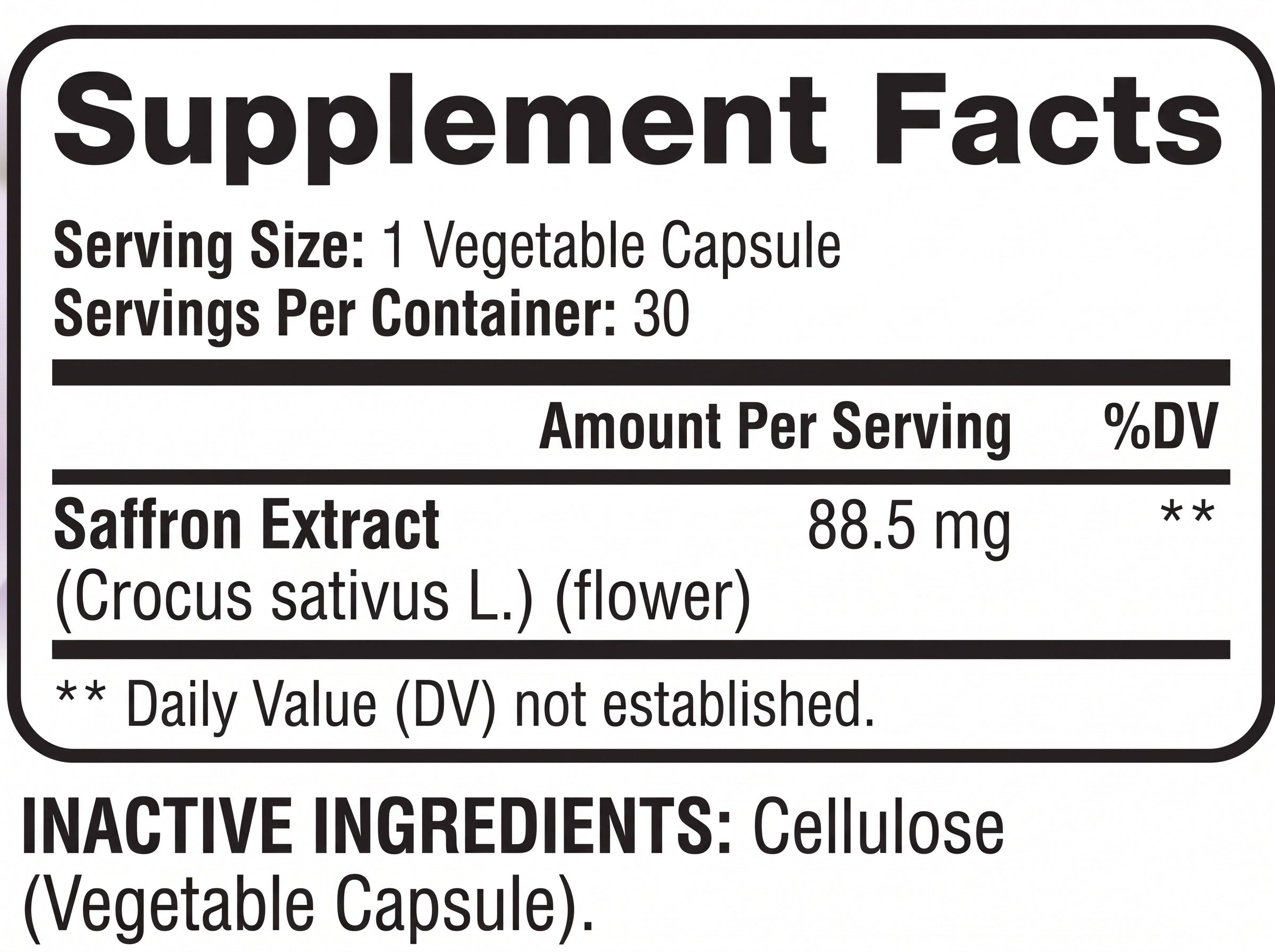 Vespera supplement facts panel